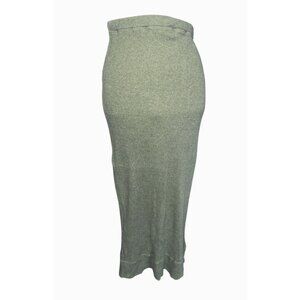 Newport News Vintage Easy Style Ribbed Knit Midi Skirt Size Large Green Beige Gr